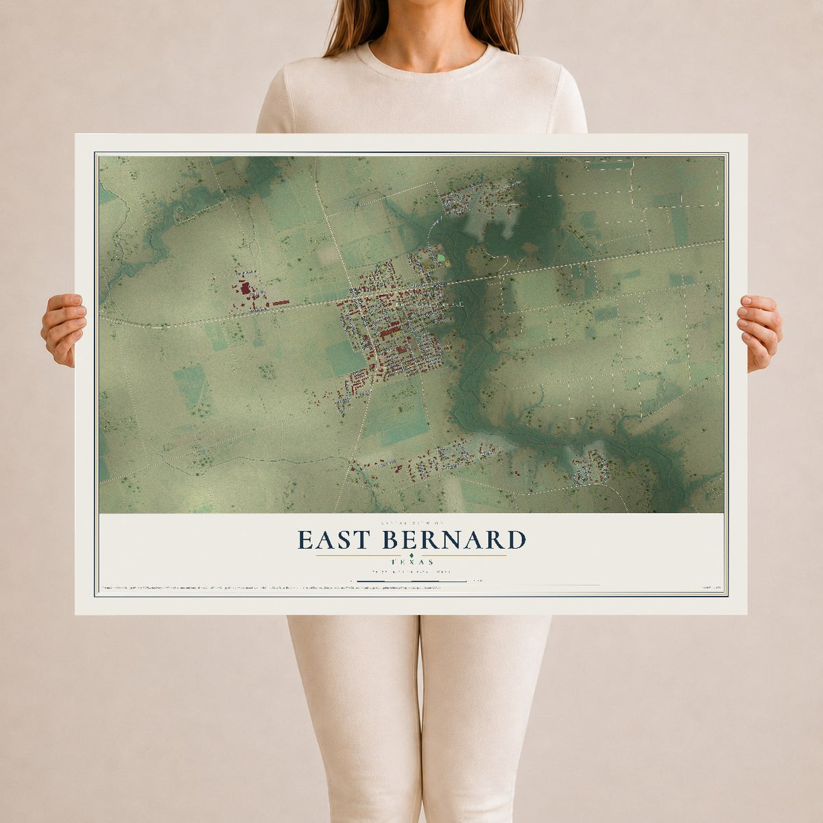 Map of East Bernard, Texas, 24 x 36 inch unframed archival matte print
