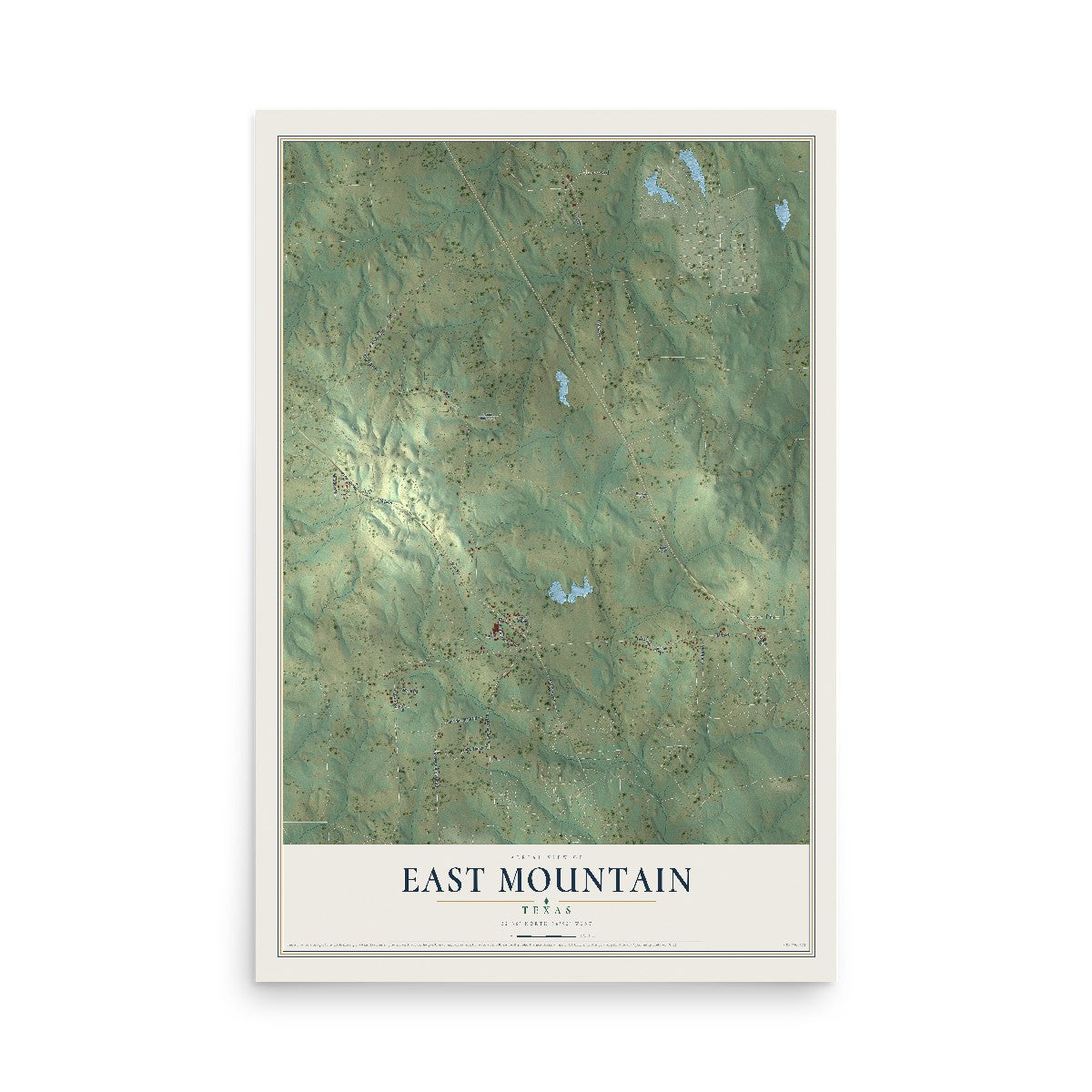 Map of East Mountain, Texas, 12 x 18 inch unframed archival matte print