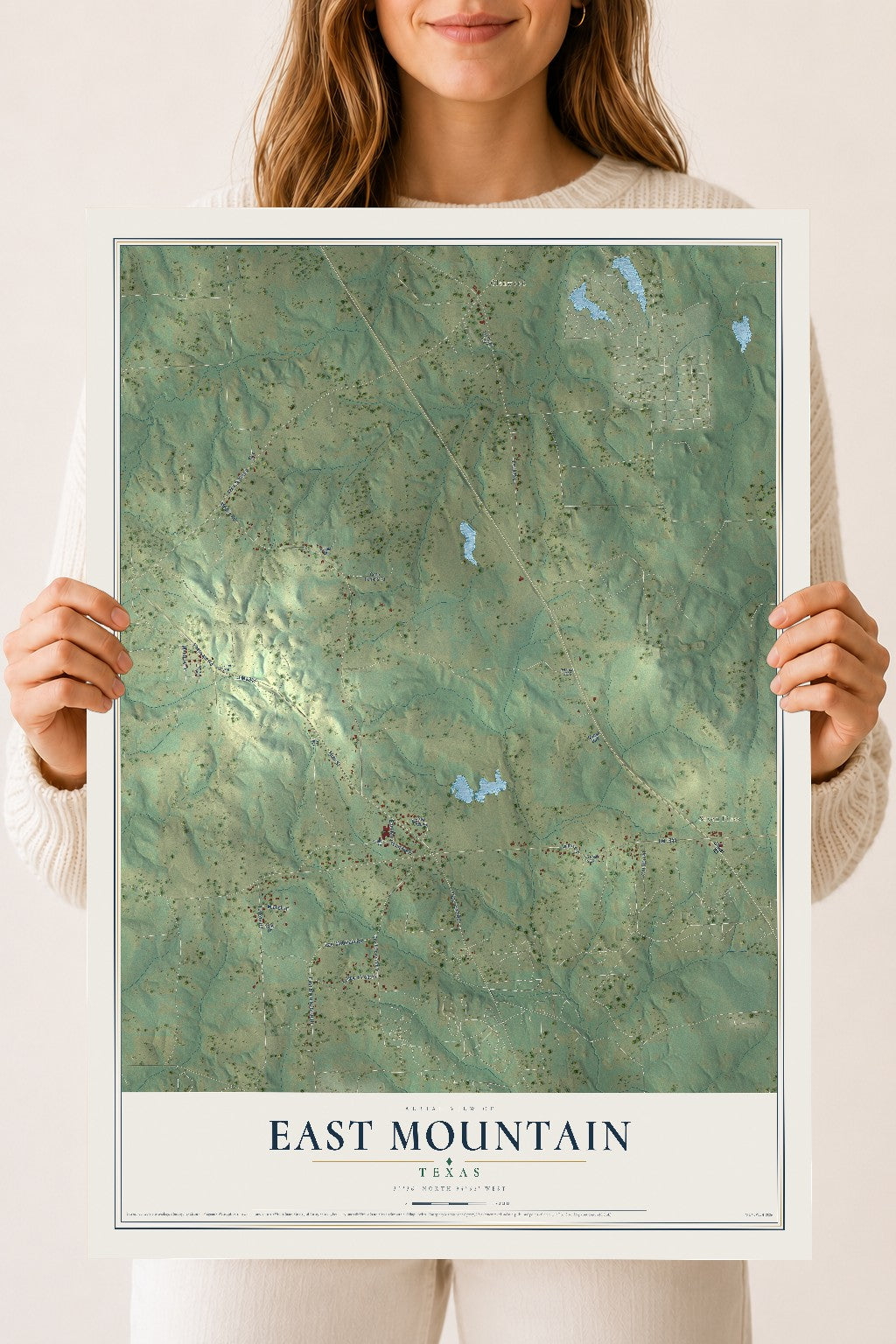 Map of East Mountain, Texas, 18 x 24 inch unframed archival matte print