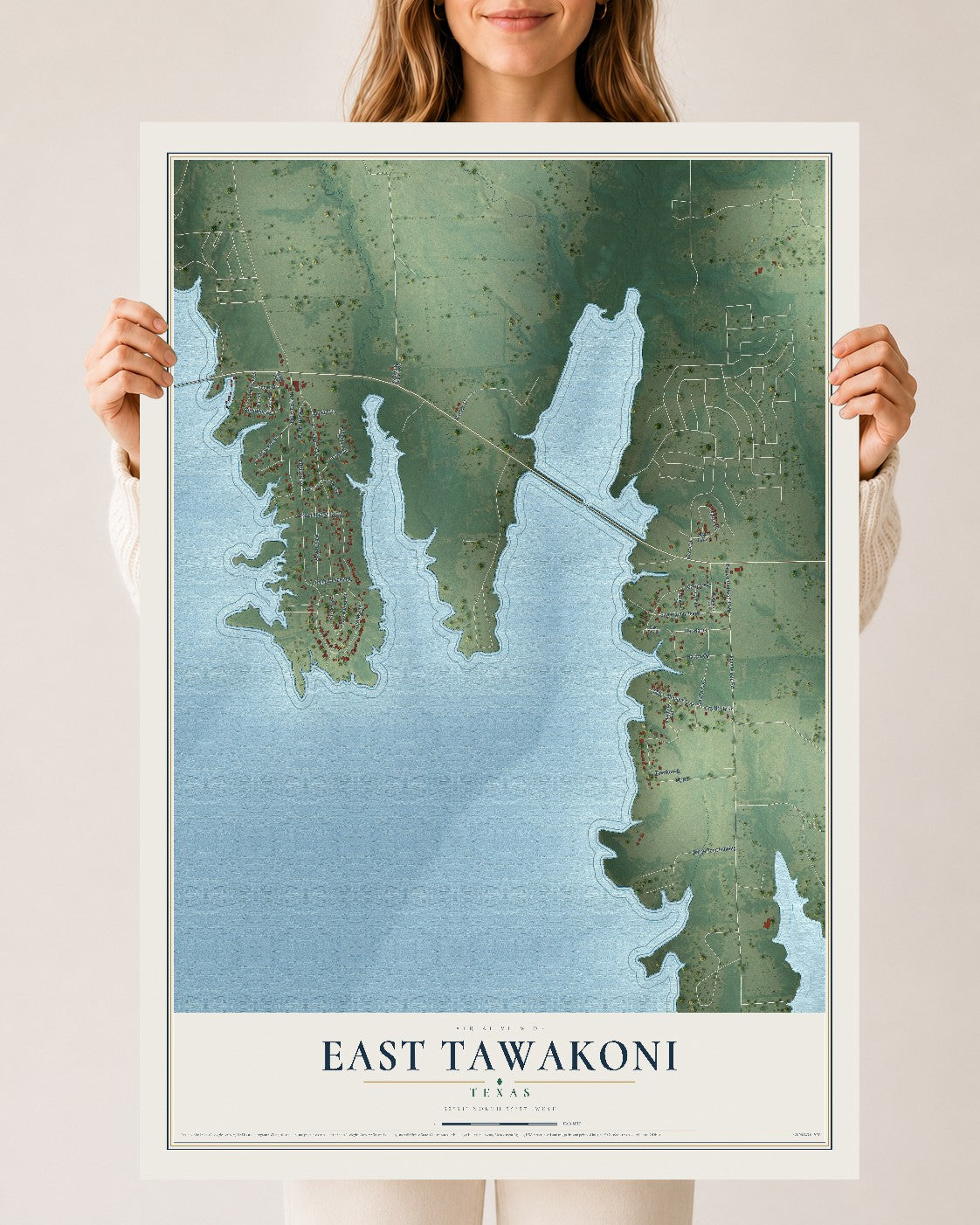 Map of East Tawakoni, Texas, 24 x 36 inch unframed archival matte print