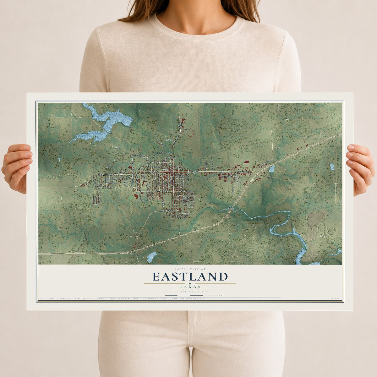 Map of Eastland, Texas, 12 x 18 inch unframed archival matte print