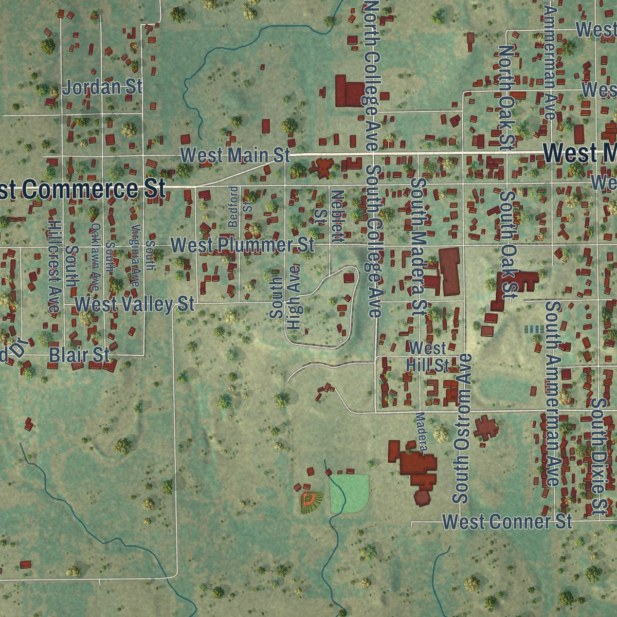 Close-up of the map of Eastland, Texas print showing street and building detail