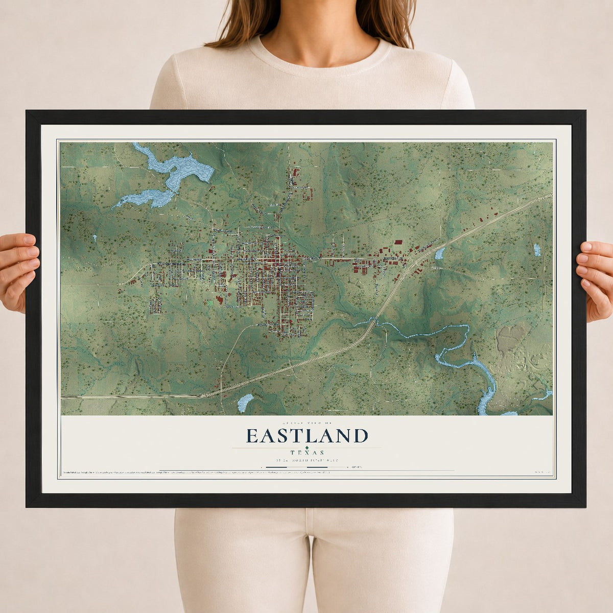 Map of Eastland, Texas, 18 x 24 inch print in a black wood frame