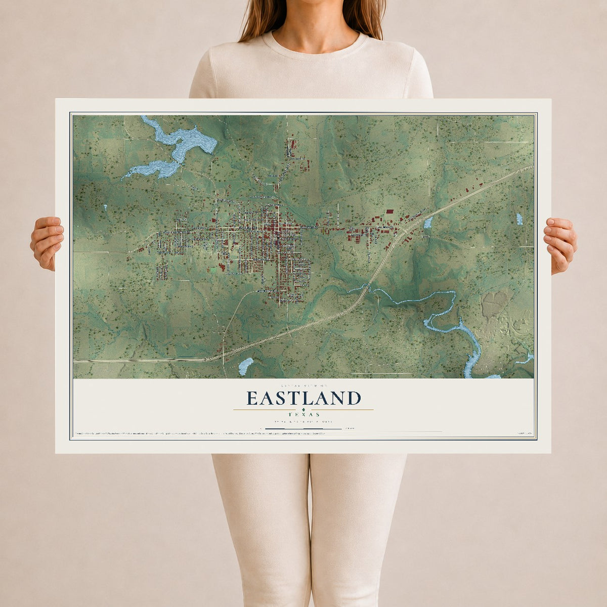 Map of Eastland, Texas, 24 x 36 inch unframed archival matte print