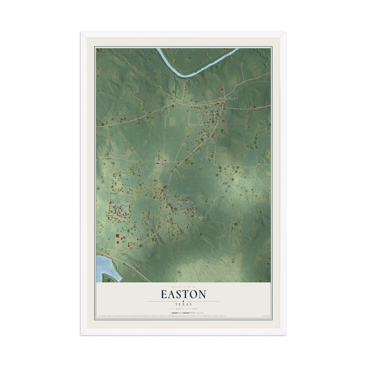 Map of Easton, Texas, 12 x 18 inch print in a white wood frame