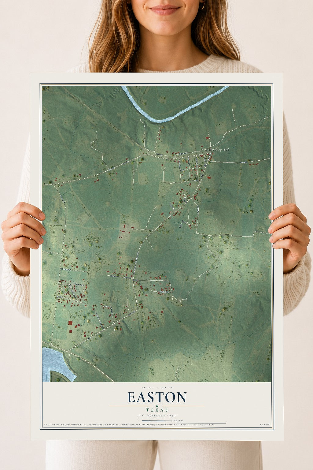 Map of Easton, Texas, 18 x 24 inch unframed archival matte print