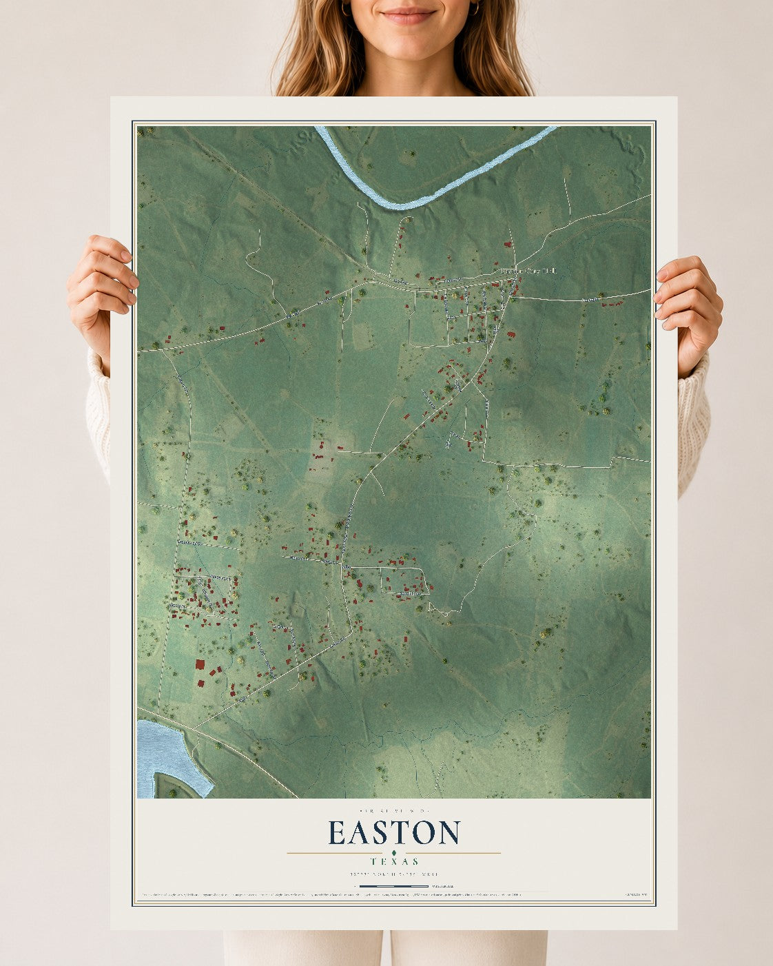 Map of Easton, Texas, 24 x 36 inch unframed archival matte print