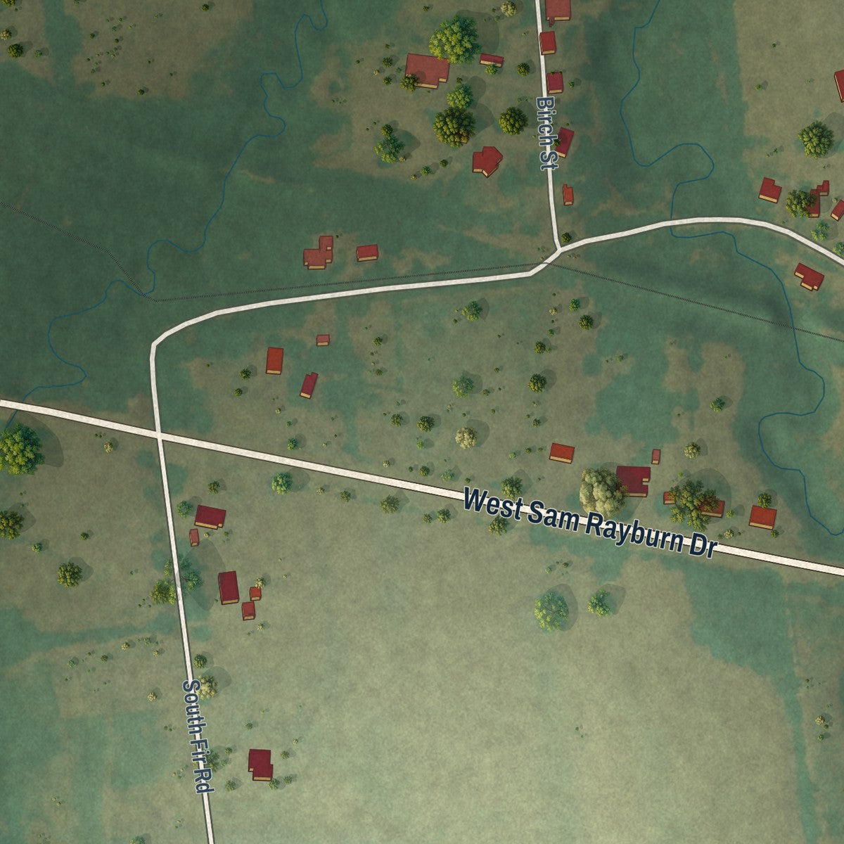 Second close-up of the map of Ector, Texas print showing more streets and buildings