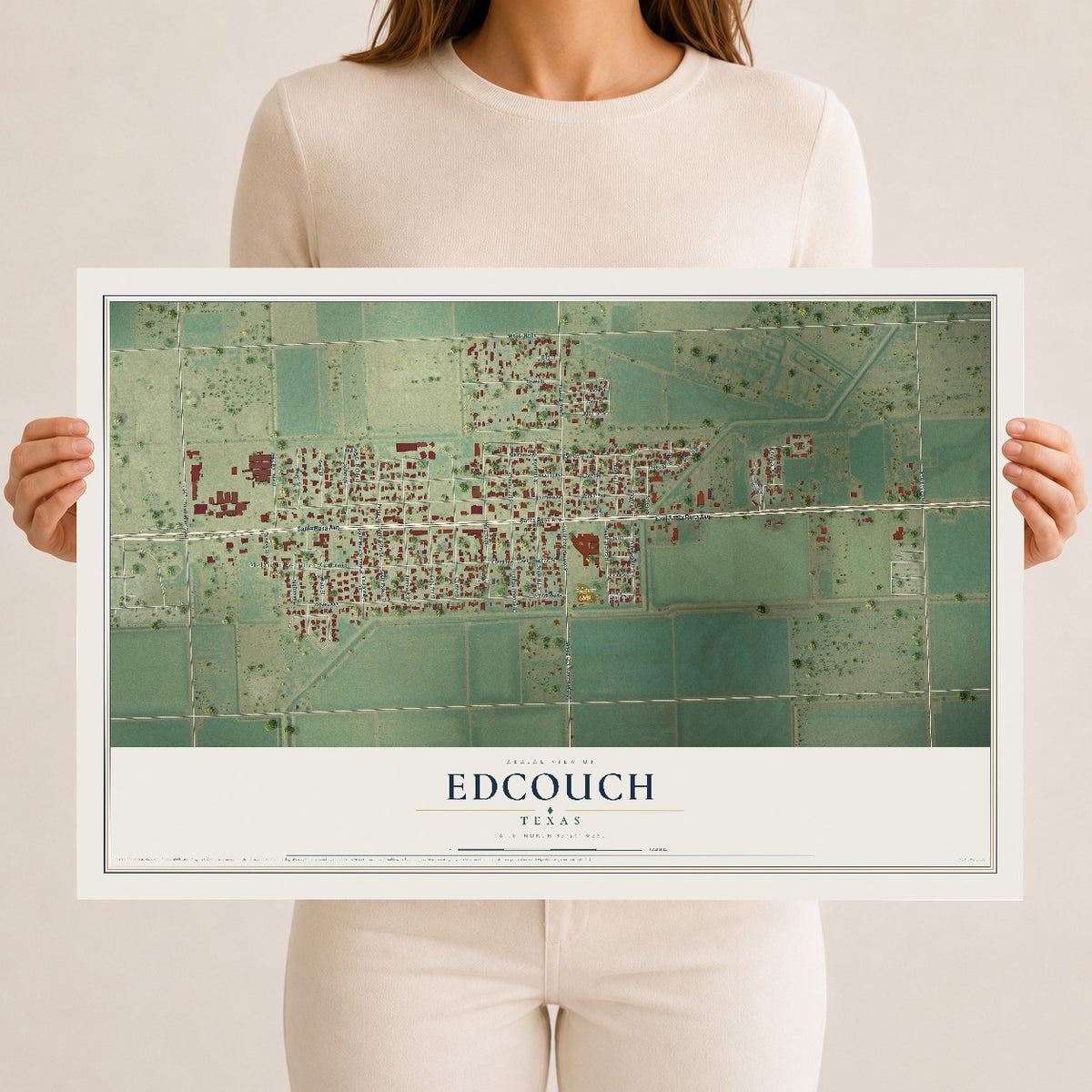Map of Edcouch, Texas, 12 x 18 inch unframed archival matte print