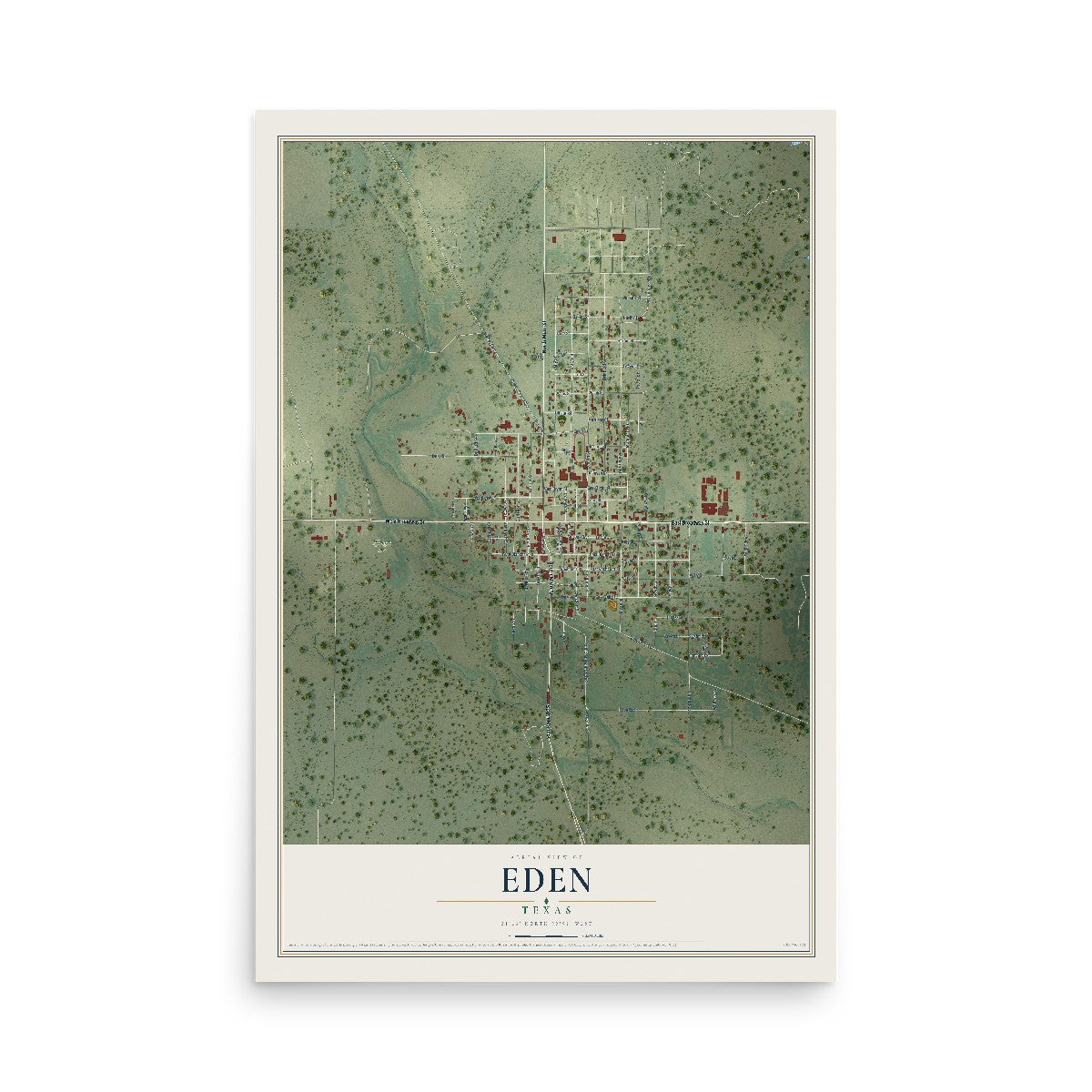 Map of Eden, Texas, 12 x 18 inch unframed archival matte print