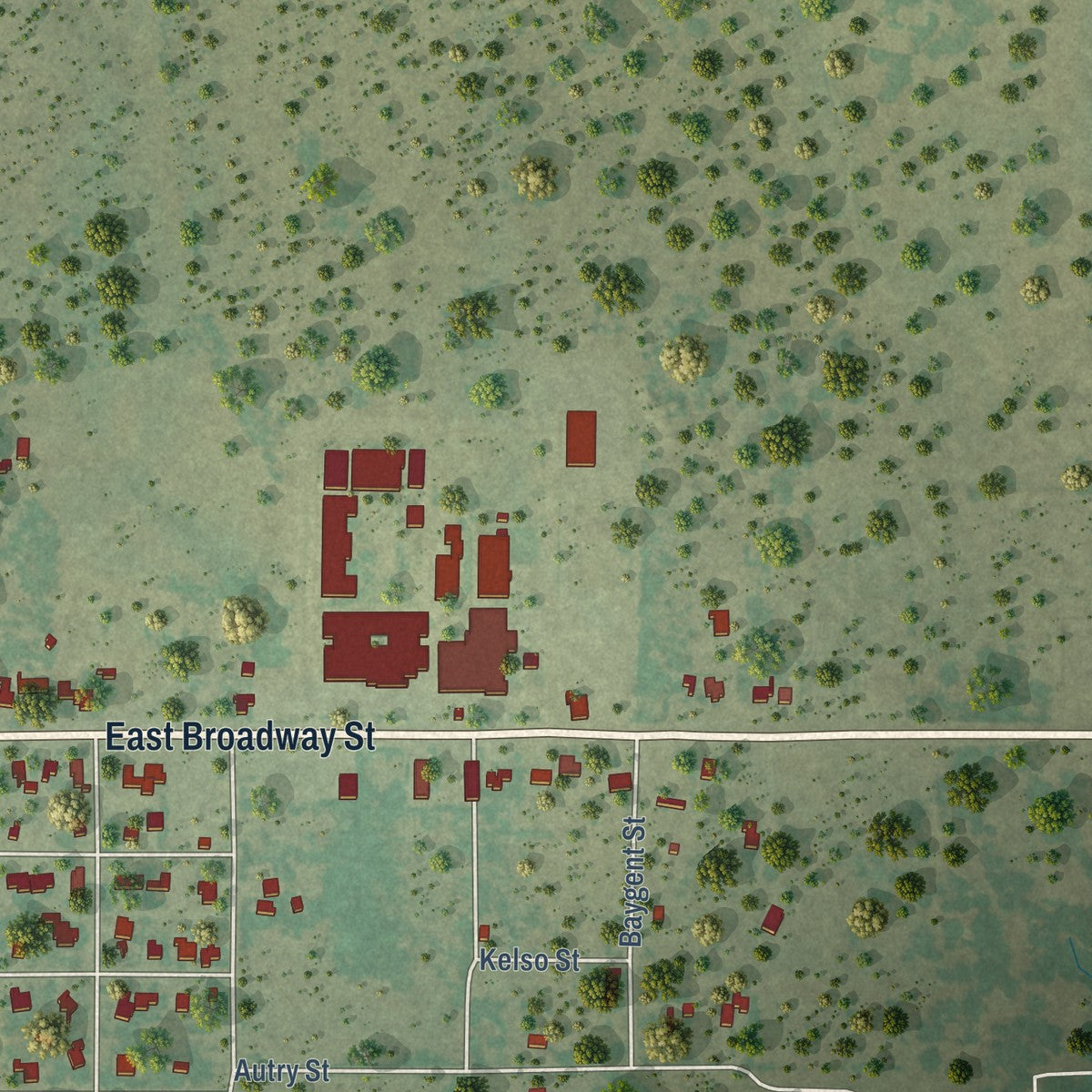 Second close-up of the map of Eden, Texas print showing more streets and buildings