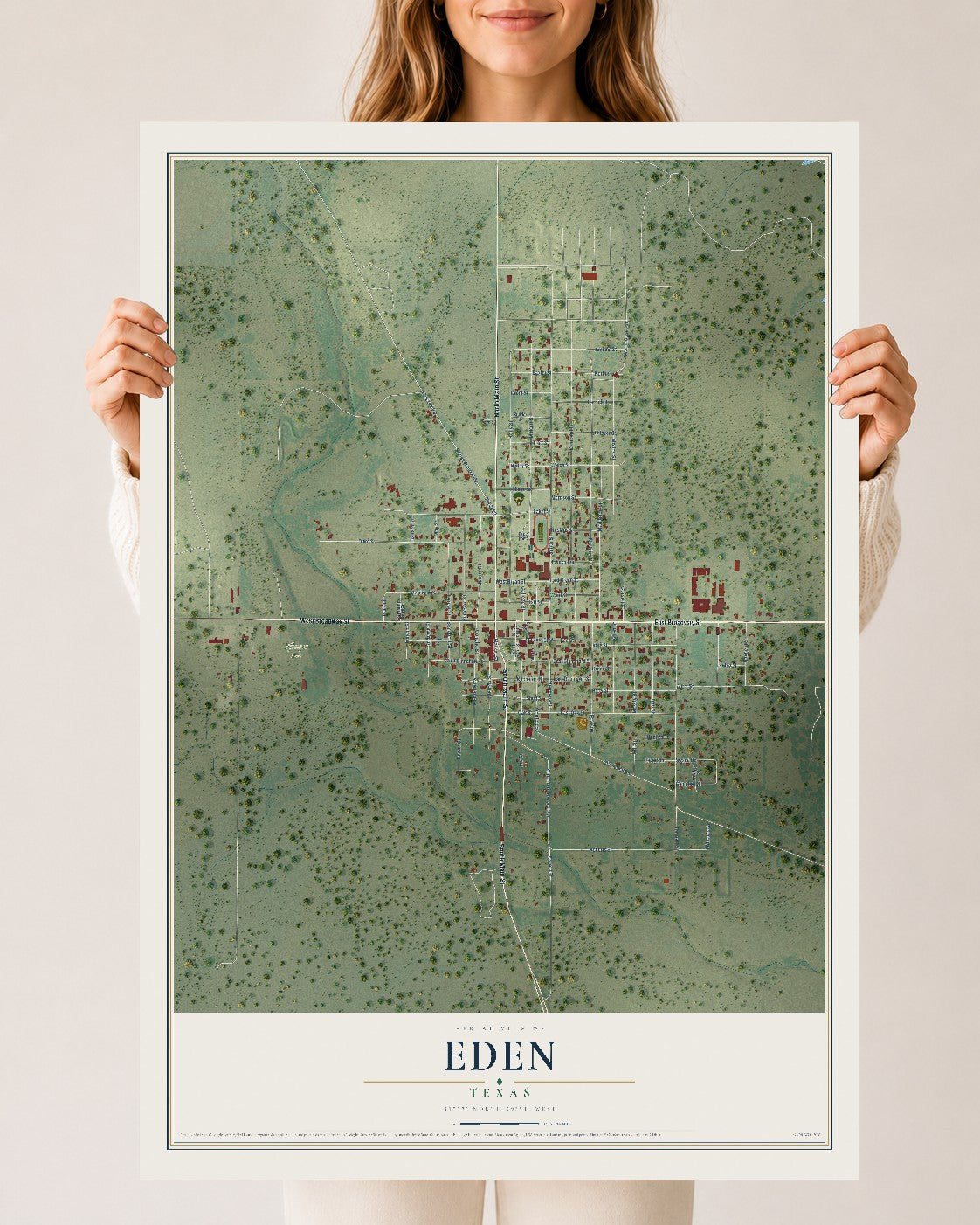 Map of Eden, Texas, 24 x 36 inch unframed archival matte print