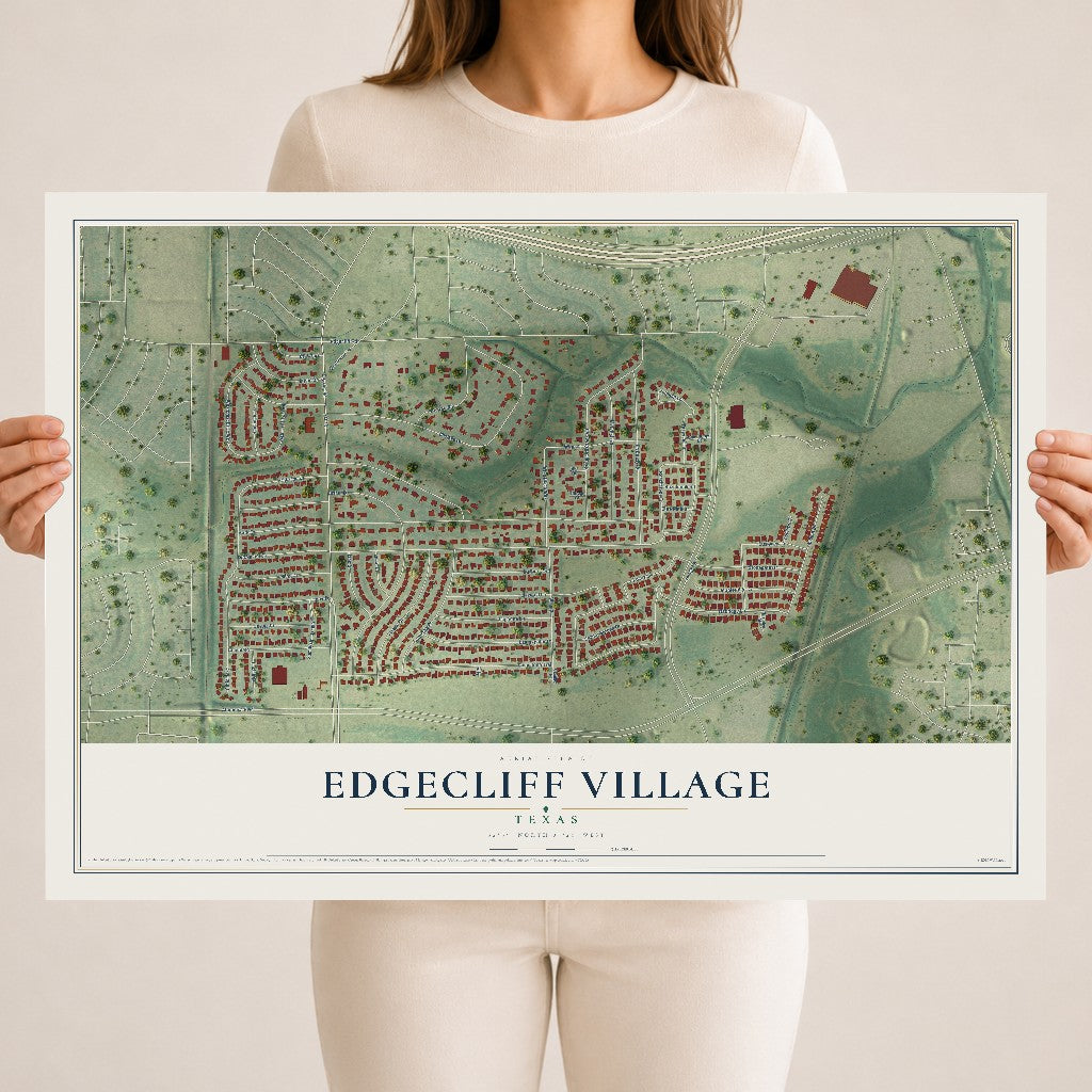 Map of Edgecliff Village, Texas, 18 x 24 inch unframed archival matte print
