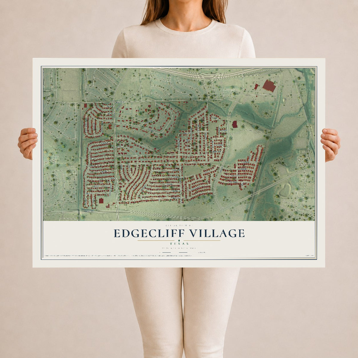 Map of Edgecliff Village, Texas, 24 x 36 inch unframed archival matte print