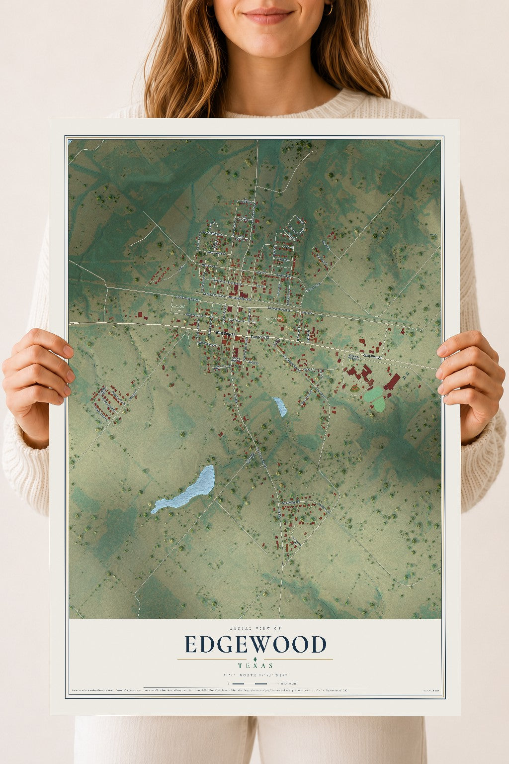 Map of Edgewood, Texas, 18 x 24 inch unframed archival matte print