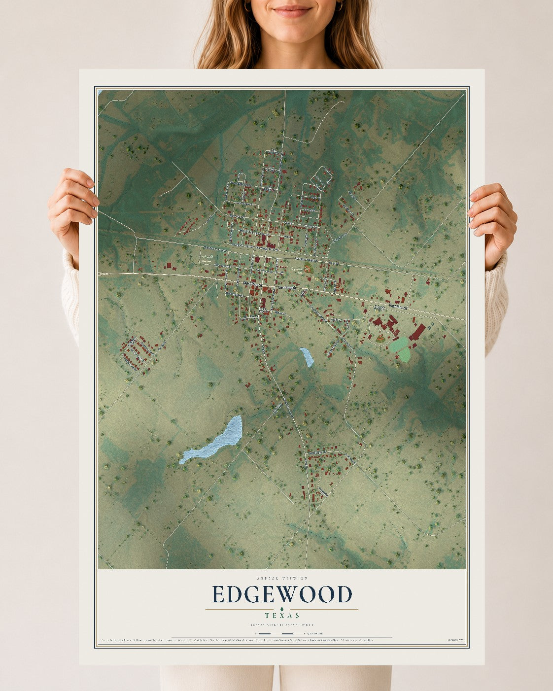 Map of Edgewood, Texas, 24 x 36 inch unframed archival matte print