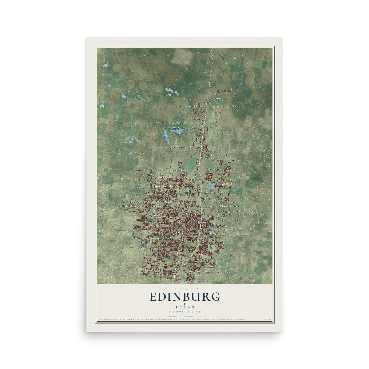Map of Edinburg, Texas, 12 x 18 inch unframed archival matte print