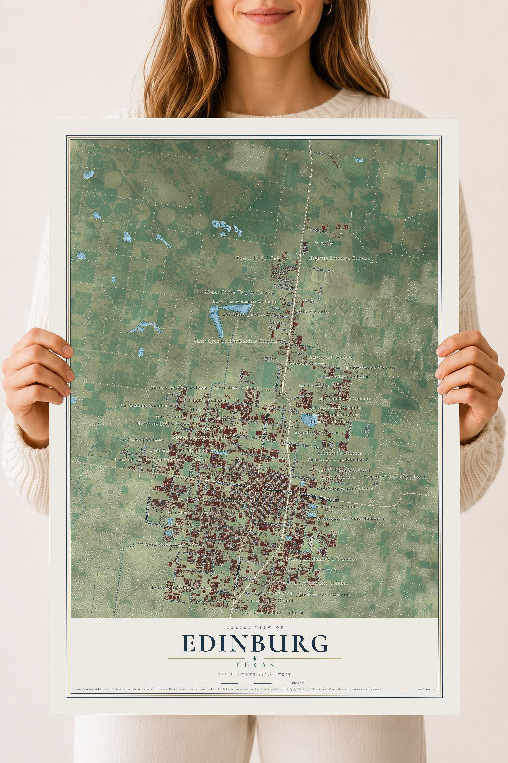 Map of Edinburg, Texas, 18 x 24 inch unframed archival matte print