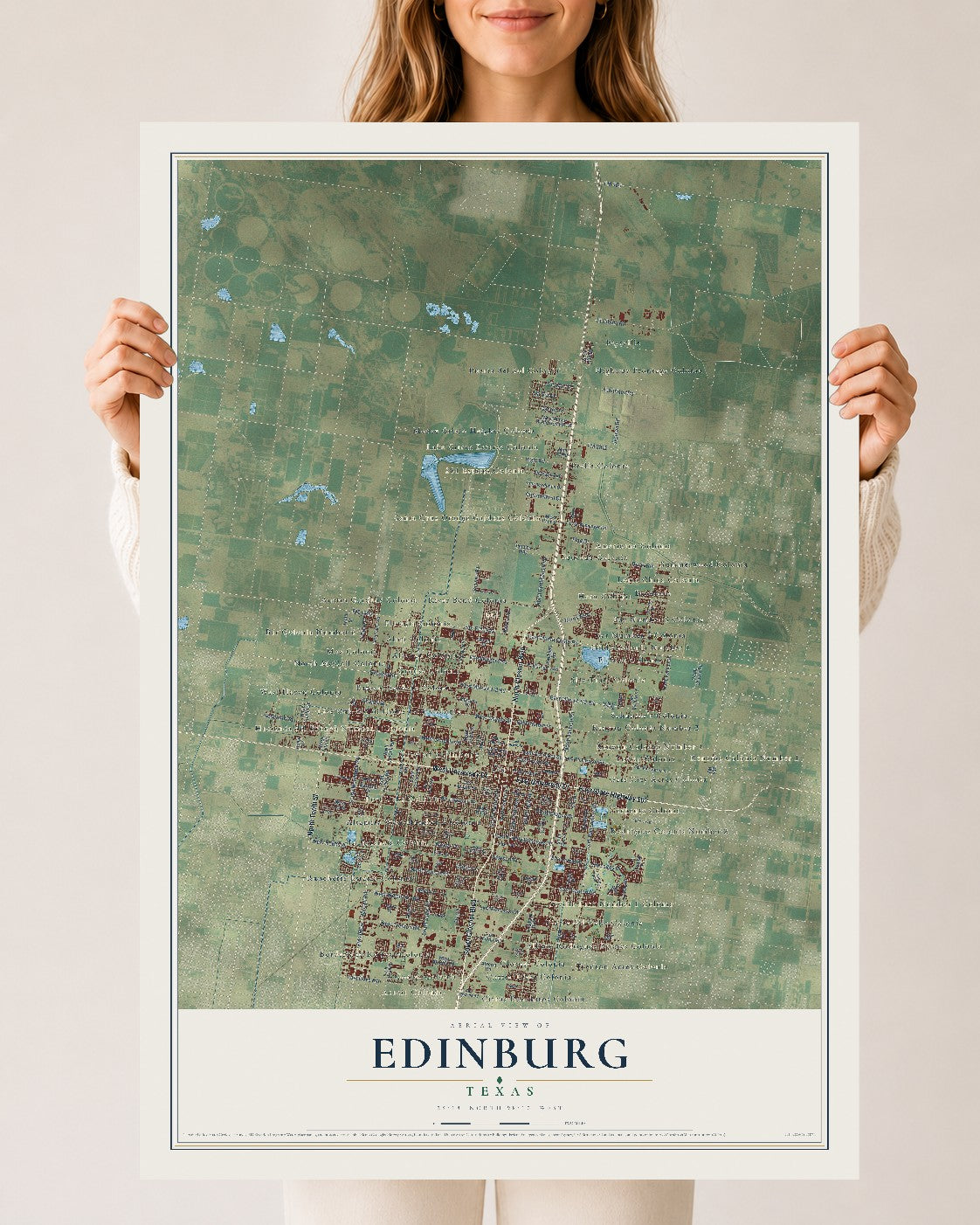 Map of Edinburg, Texas, 24 x 36 inch unframed archival matte print