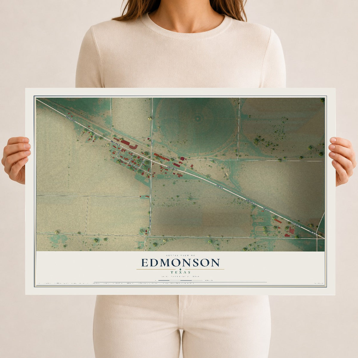 Map of Edmonson, Texas, 12 x 18 inch unframed archival matte print