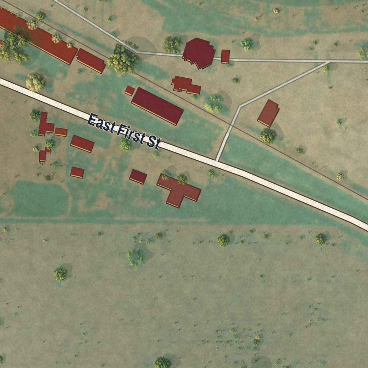 Second close-up of the map of Edmonson, Texas print showing more streets and buildings