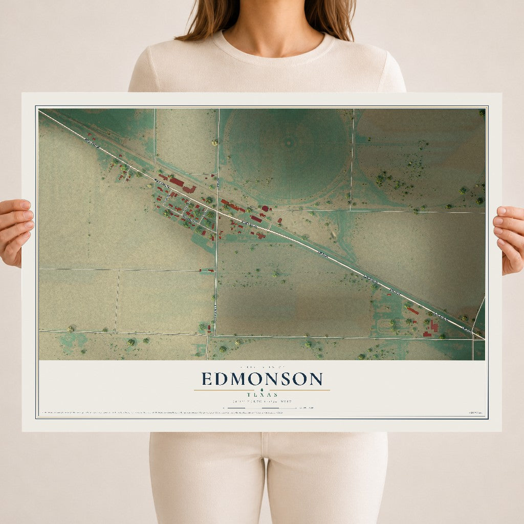 Map of Edmonson, Texas, 18 x 24 inch unframed archival matte print
