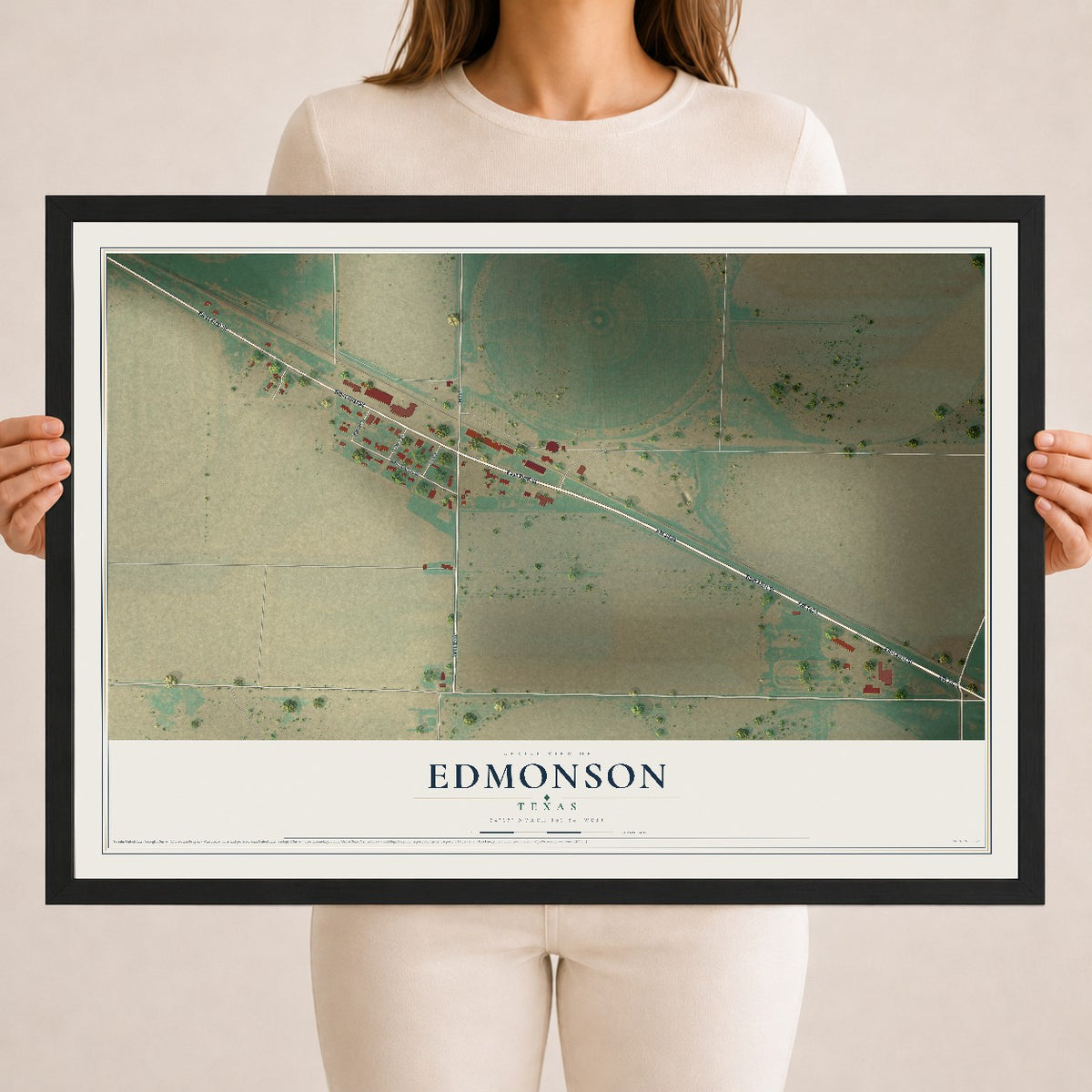 Map of Edmonson, Texas, 18 x 24 inch print in a black wood frame