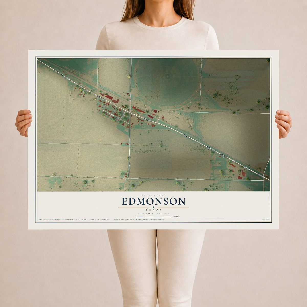 Map of Edmonson, Texas, 24 x 36 inch unframed archival matte print