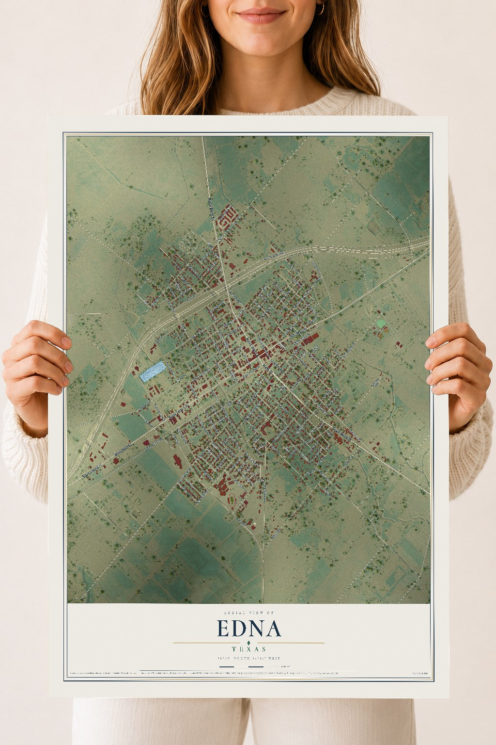 Map of Edna, Texas, 18 x 24 inch unframed archival matte print