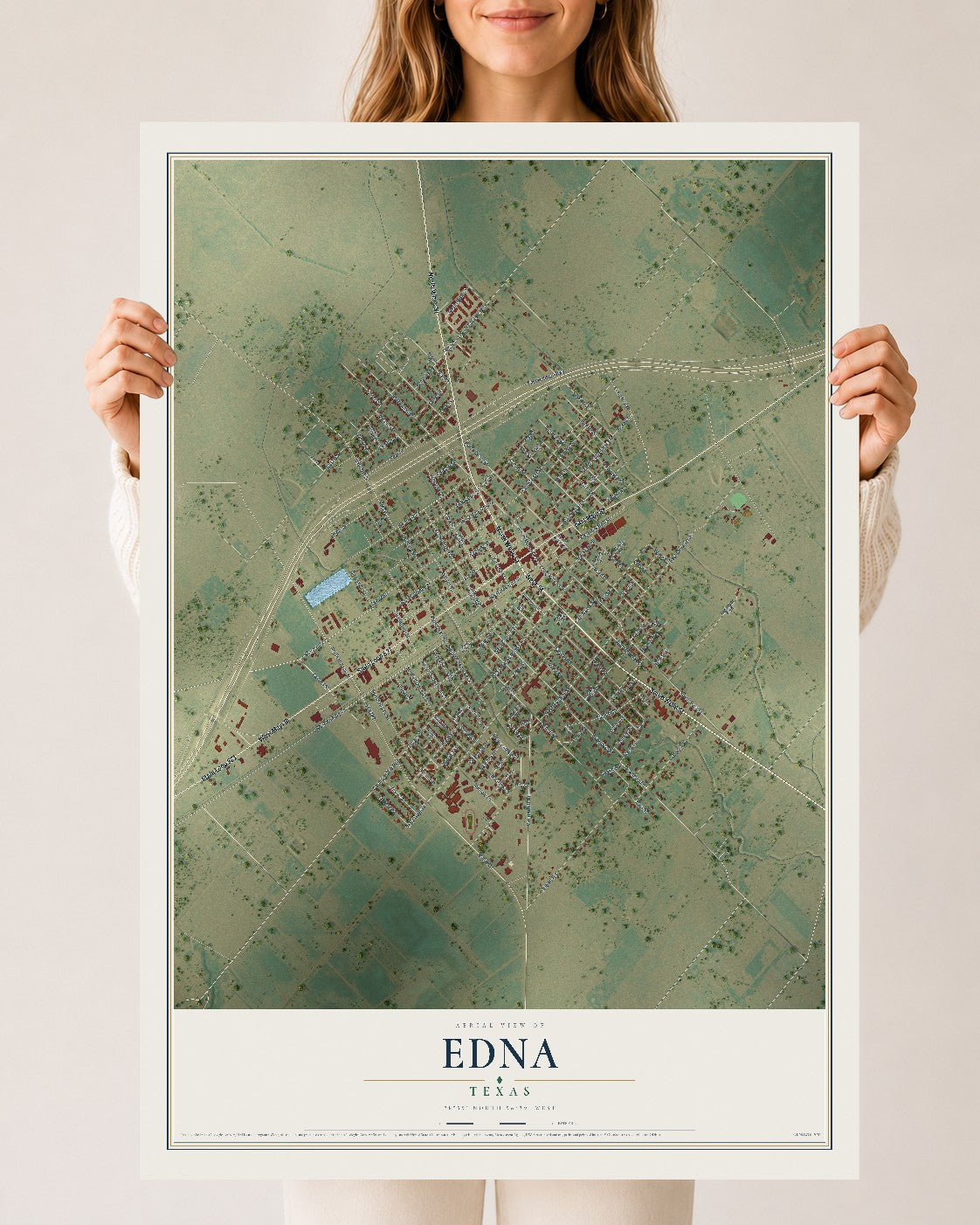 Map of Edna, Texas, 24 x 36 inch unframed archival matte print