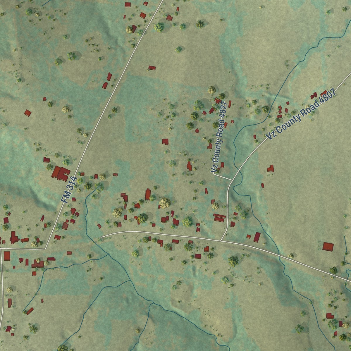 Close-up of the map of Edom, Texas print showing street and building detail