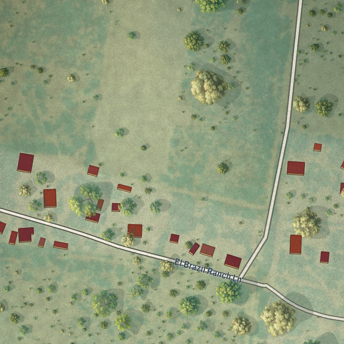 Close-up of the map of El Brazil, Texas print showing street and building detail