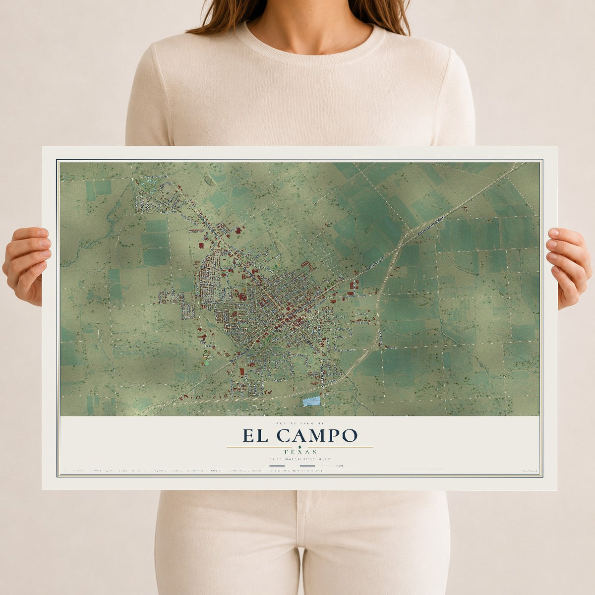 Map of El Campo, Texas, 12 x 18 inch unframed archival matte print