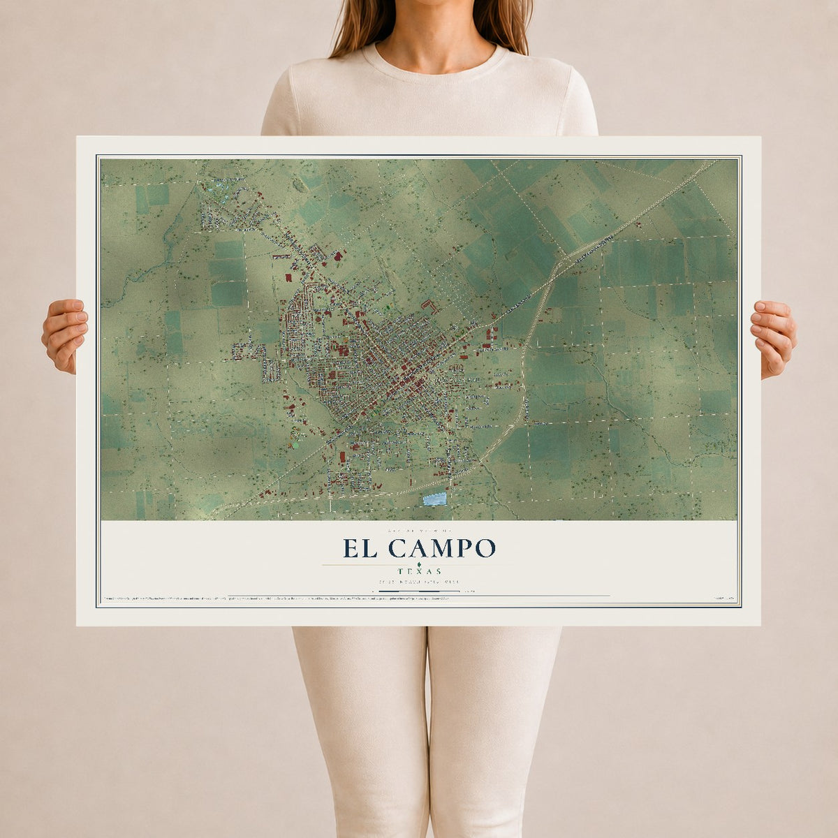 Map of El Campo, Texas, 24 x 36 inch unframed archival matte print