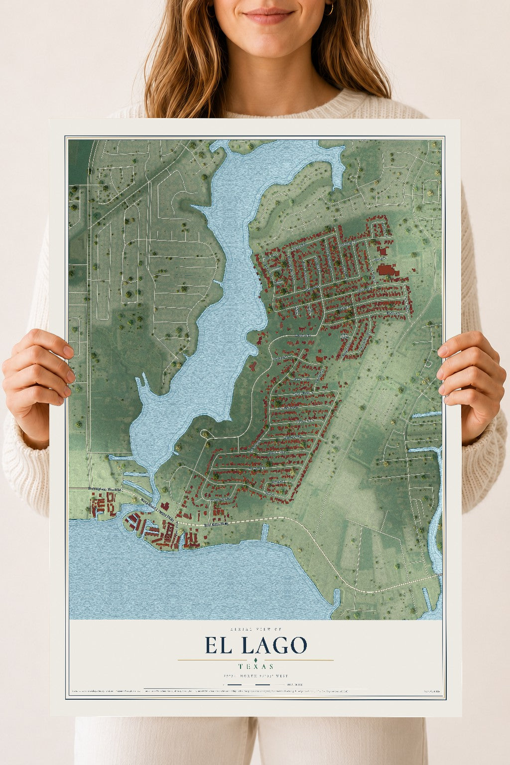 Map of El Lago, Texas, 18 x 24 inch unframed archival matte print