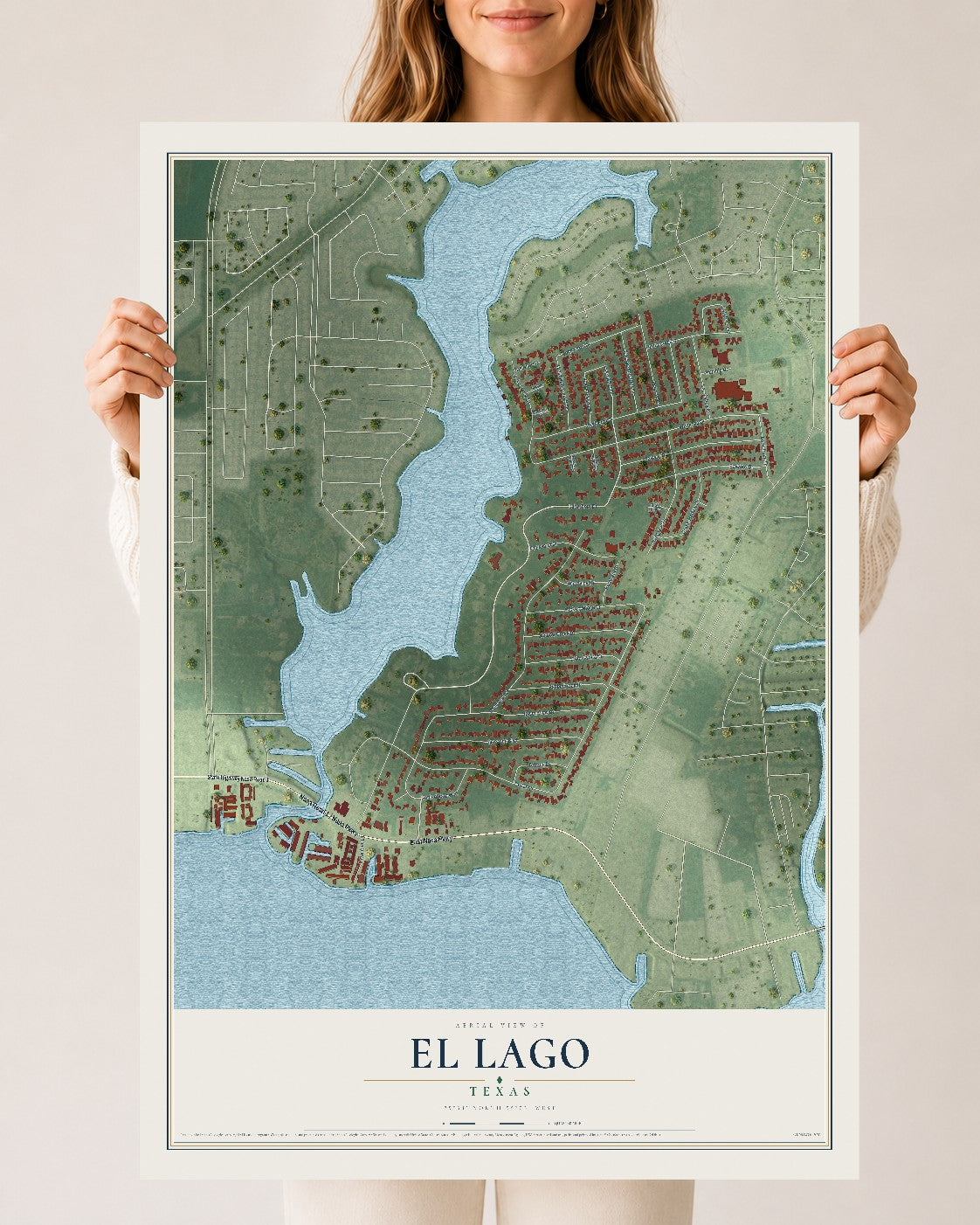 Map of El Lago, Texas, 24 x 36 inch unframed archival matte print
