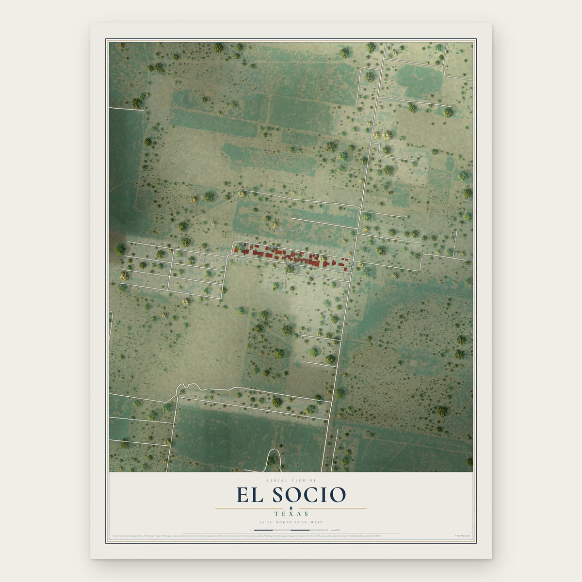 El Socio, Texas map print, the full design