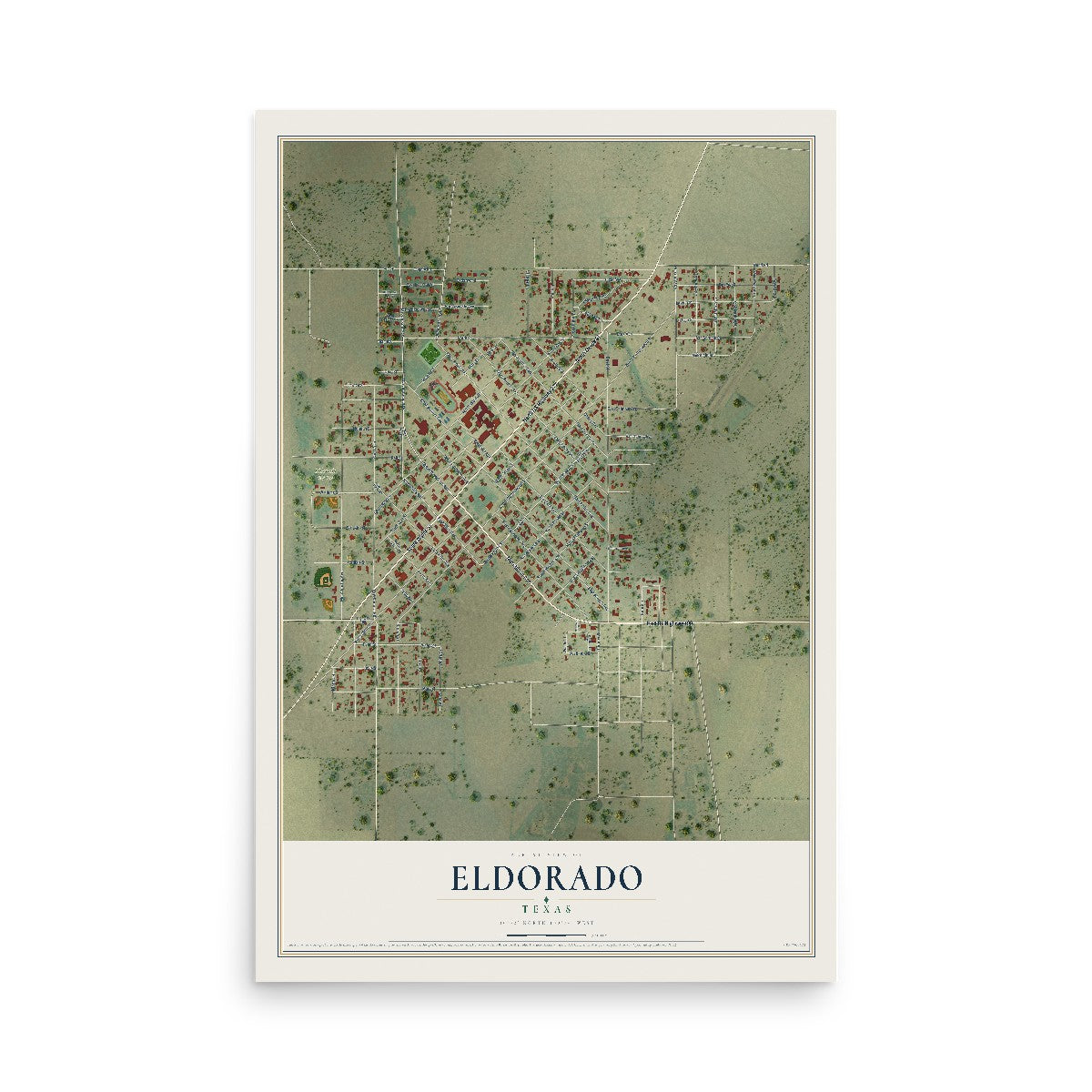 Map of Eldorado, Texas, 12 x 18 inch unframed archival matte print
