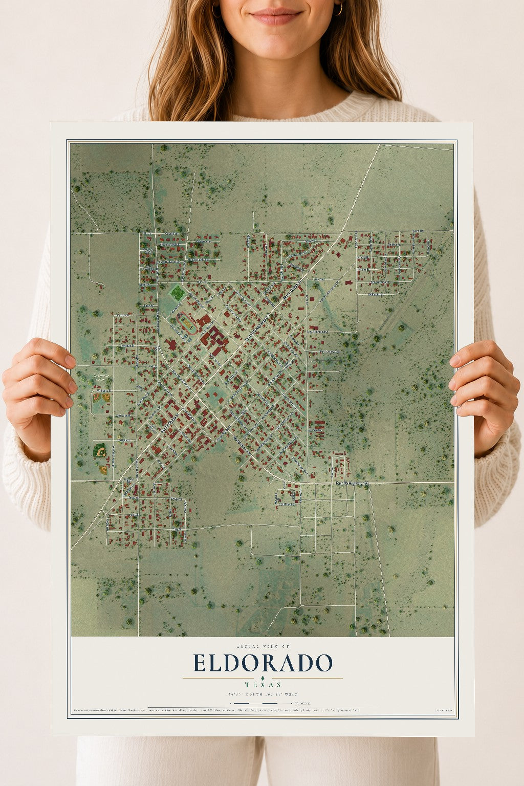 Map of Eldorado, Texas, 18 x 24 inch unframed archival matte print