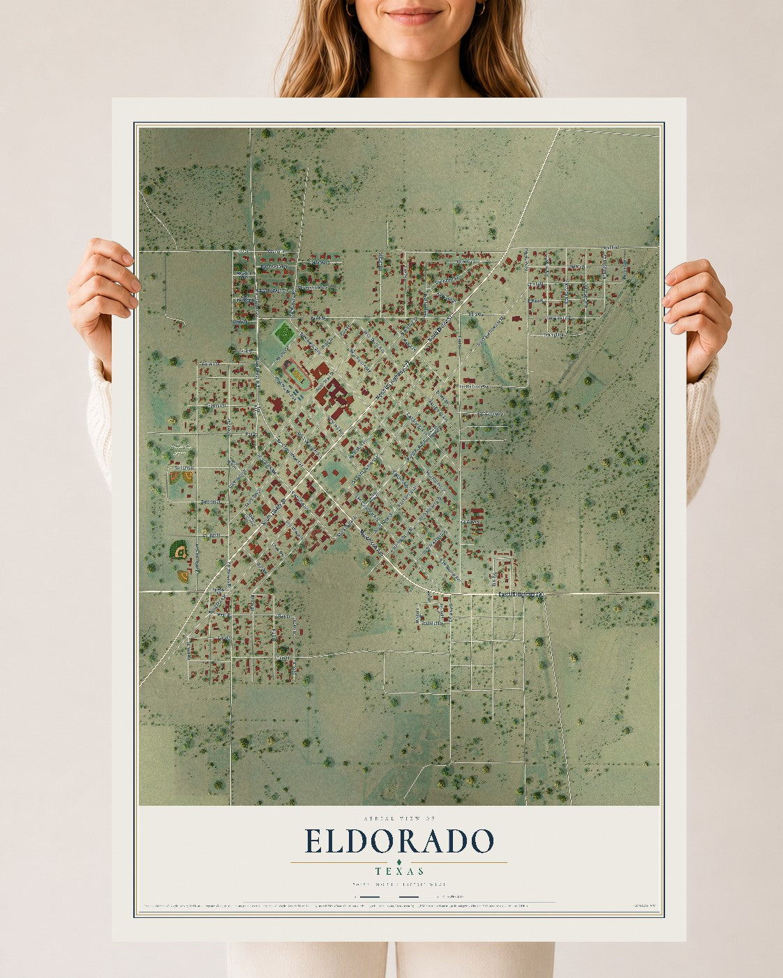 Map of Eldorado, Texas, 24 x 36 inch unframed archival matte print