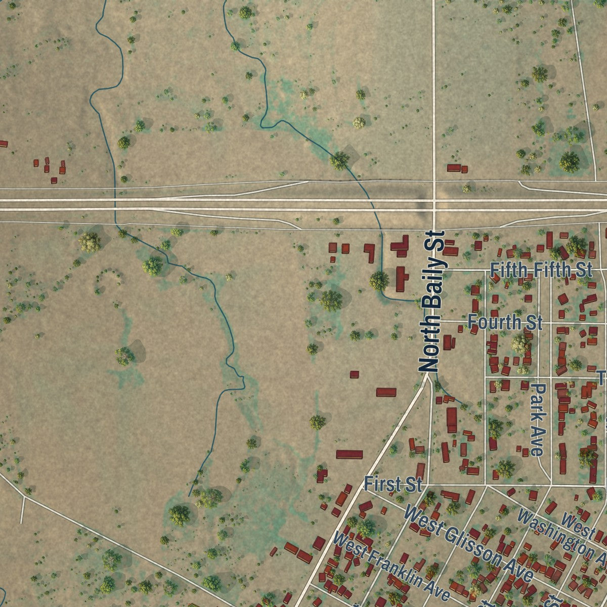 Second close-up of the map of Electra, Texas print showing more streets and buildings
