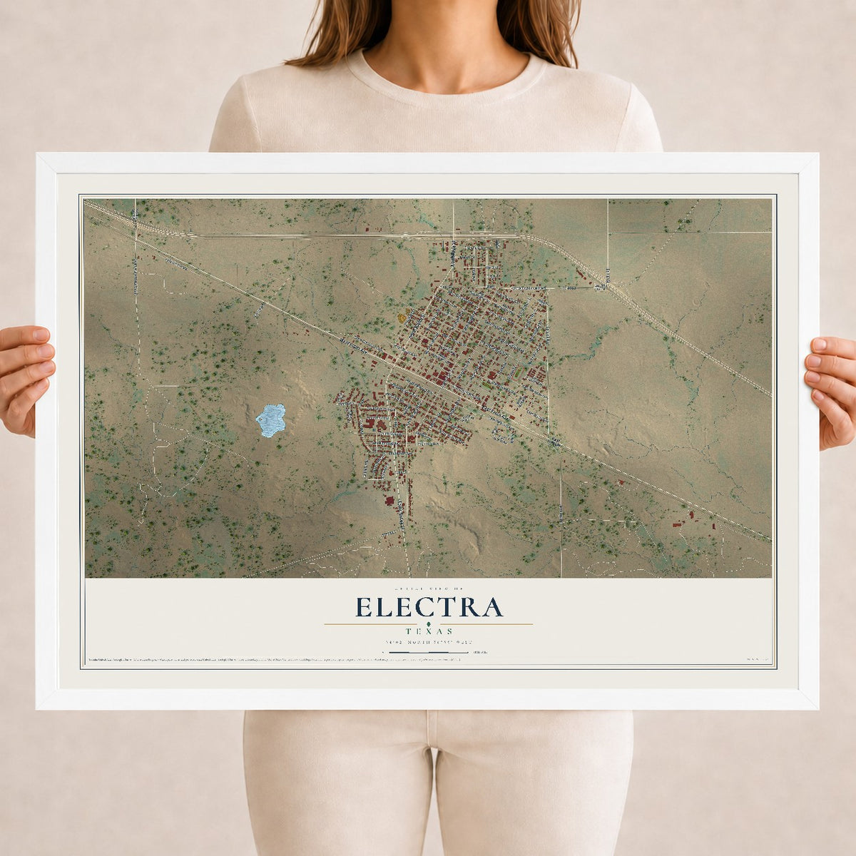 Map of Electra, Texas, 18 x 24 inch print in a white wood frame