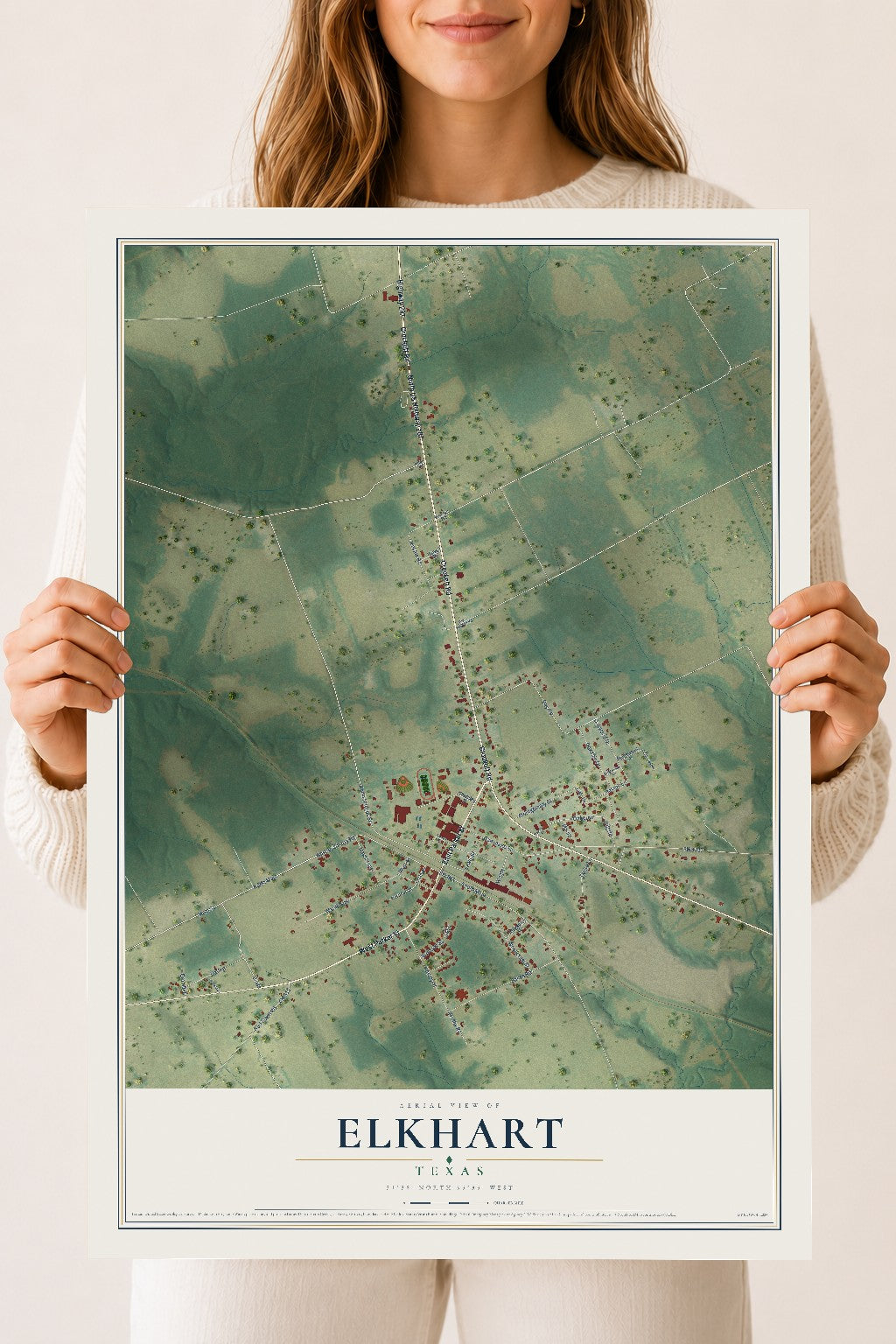 Map of Elkhart, Texas, 18 x 24 inch unframed archival matte print