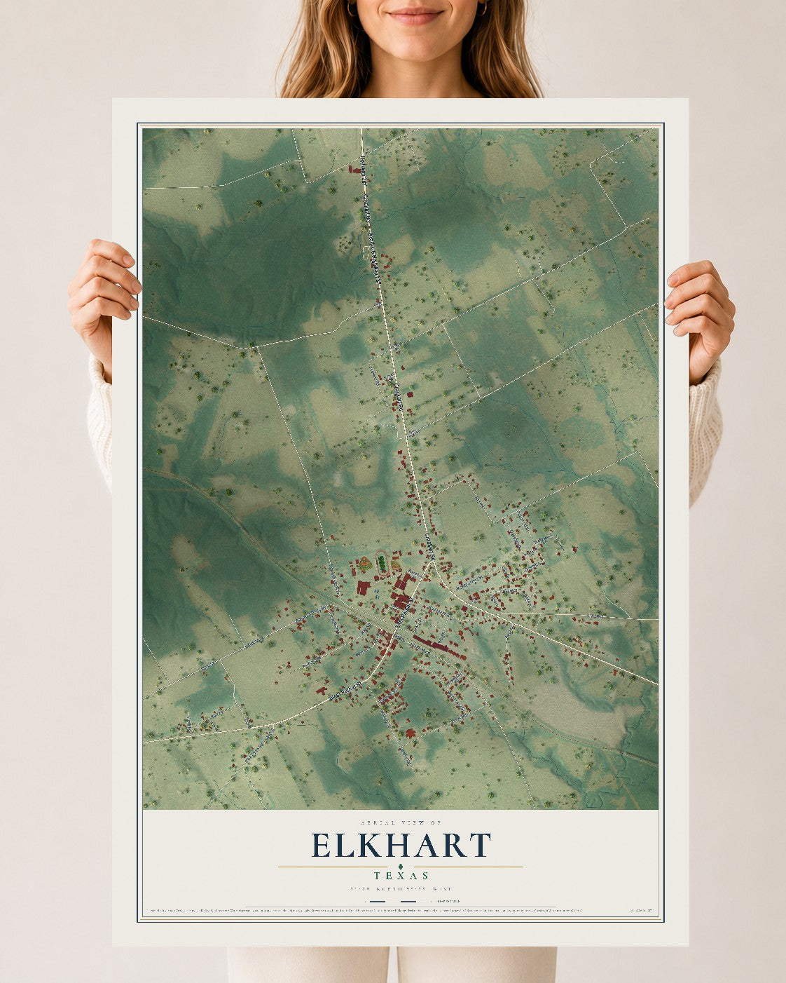 Map of Elkhart, Texas, 24 x 36 inch unframed archival matte print