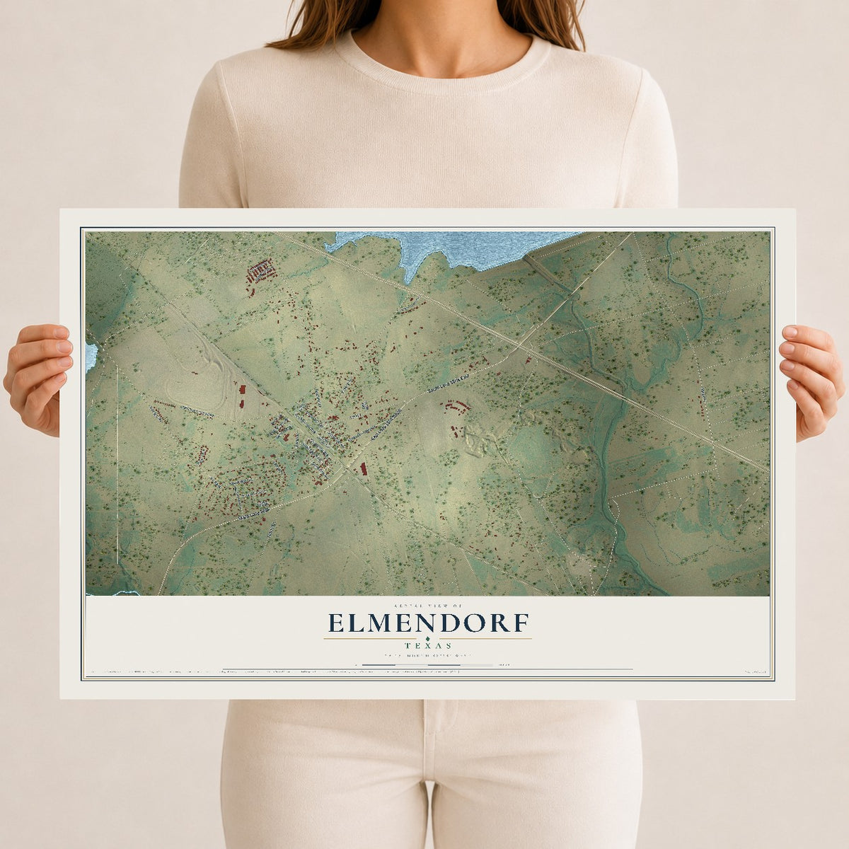Map of Elmendorf, Texas, 12 x 18 inch unframed archival matte print
