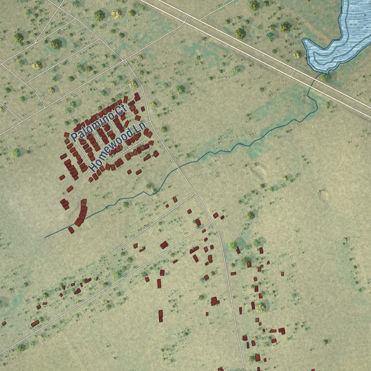 Second close-up of the map of Elmendorf, Texas print showing more streets and buildings