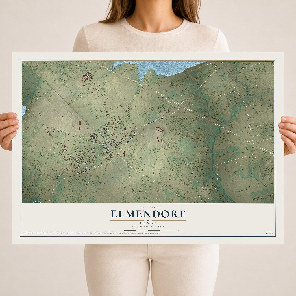 Map of Elmendorf, Texas, 18 x 24 inch unframed archival matte print