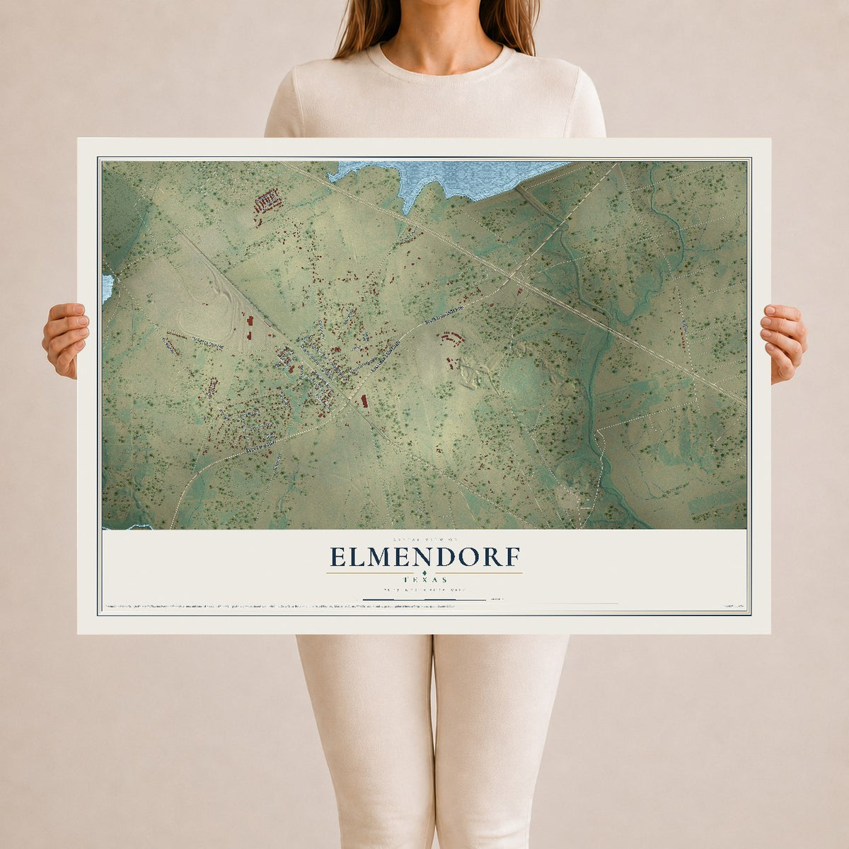 Map of Elmendorf, Texas, 24 x 36 inch unframed archival matte print