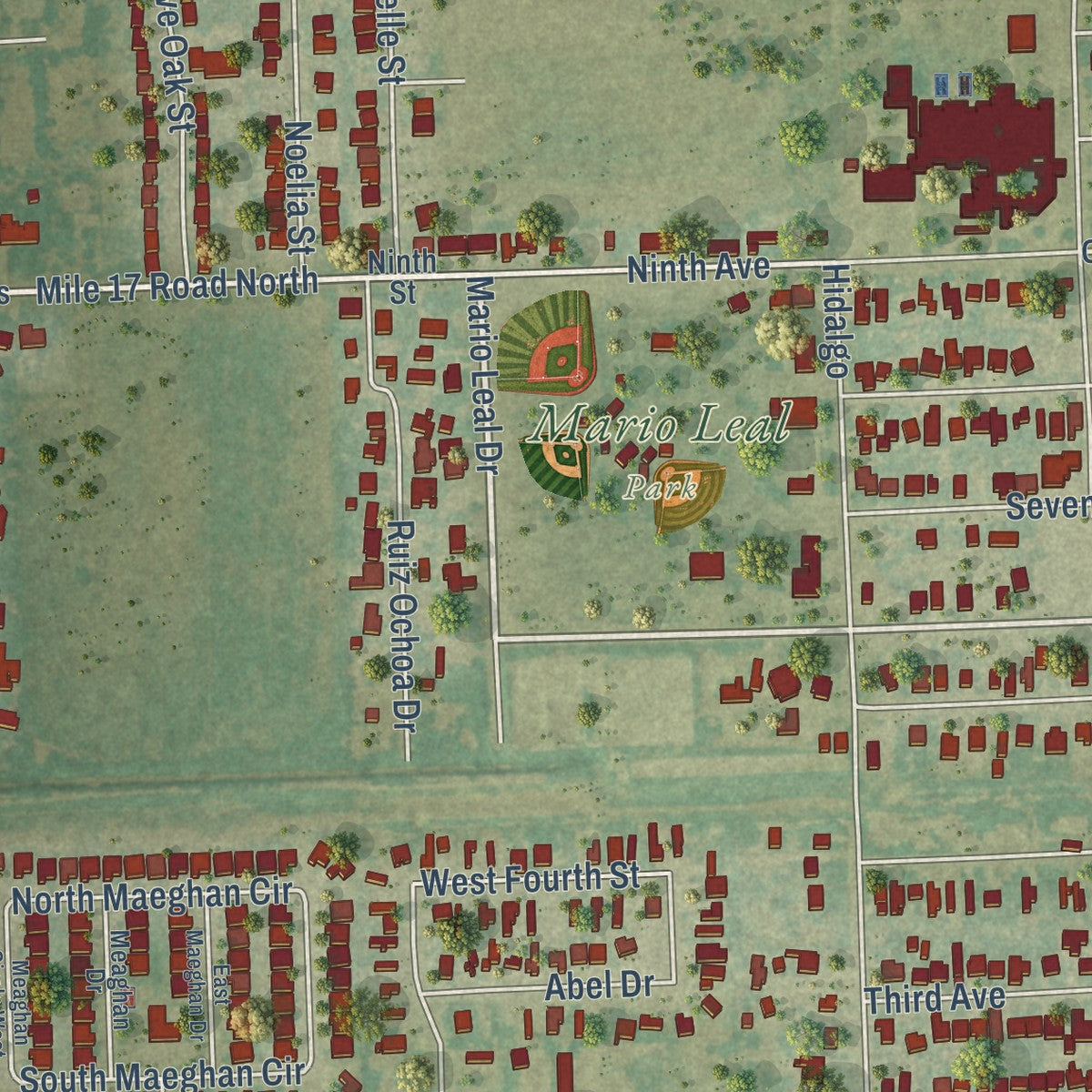 Second close-up of the map of Elsa, Texas print showing more streets and buildings