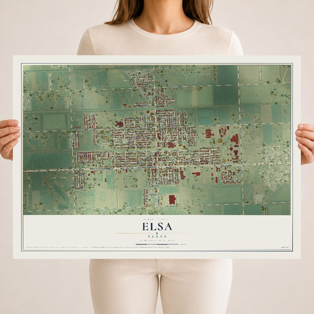 Map of Elsa, Texas, 18 x 24 inch unframed archival matte print